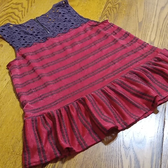 Free People Womens S P SMALL PETITE Tank Top Summer Peplum Boho Preowned Eyelet - Picture 4 of 8